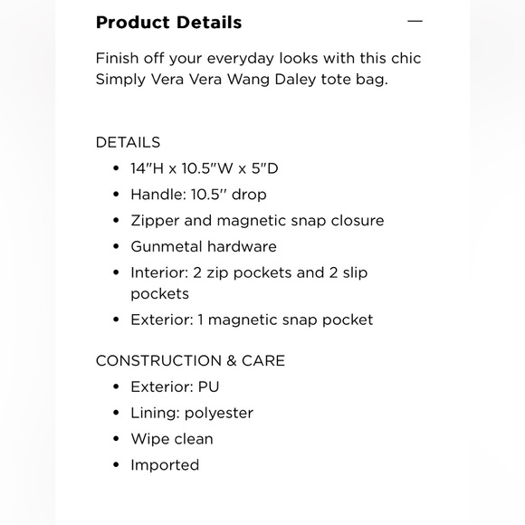 Vera Wang Black vegan Leather Daley Soft Tote - Picture 5 of 9